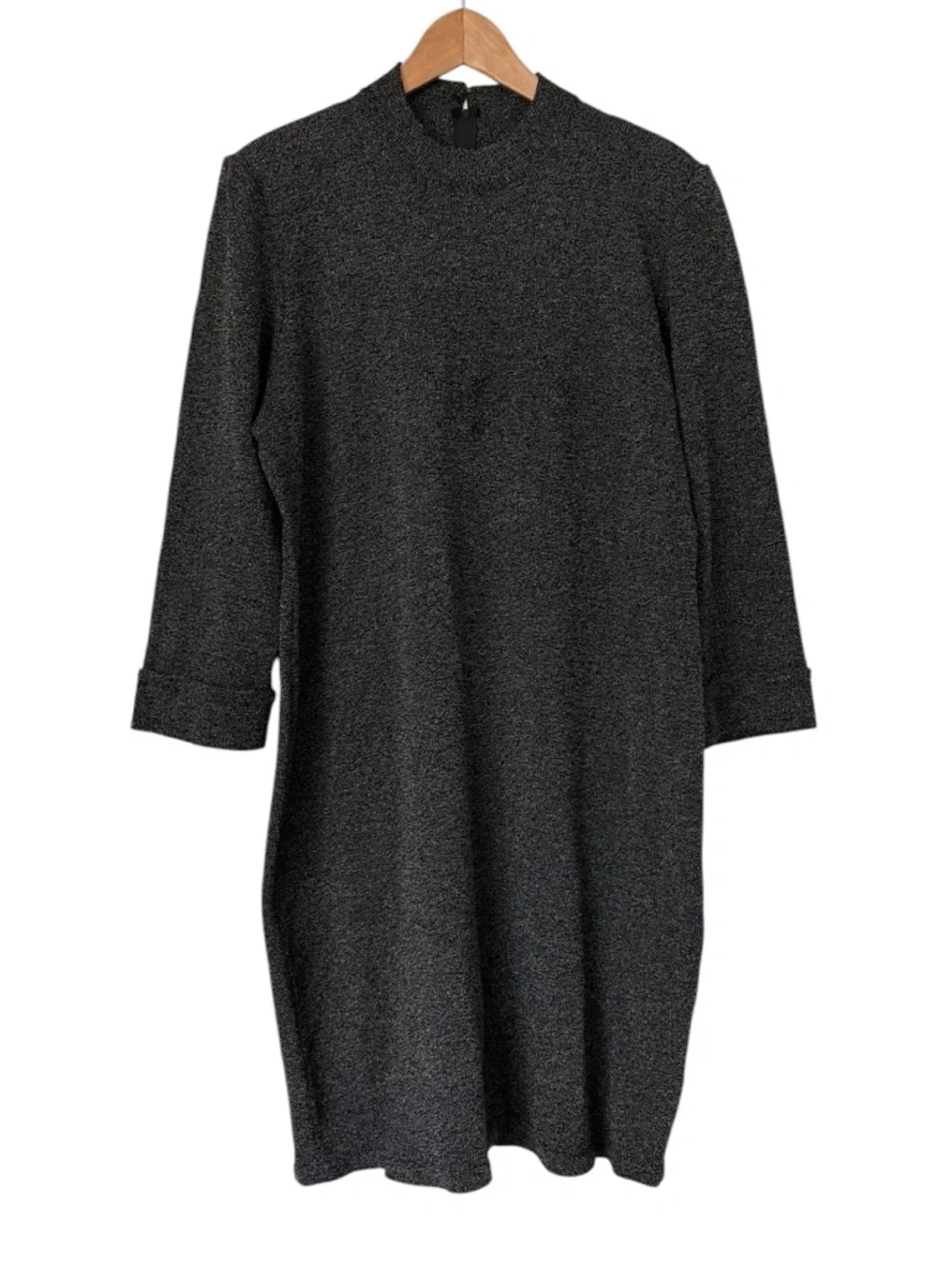 𝅺TOULA Vintage Wool Blend Sweater Dress Cuffed Sleeve Hand Knit Grey *FLAW* - Picture 2 of 16